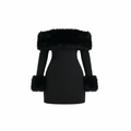 Aurora – Off-Shoulder Mini-Kjole med Kunstpels — Sort / S — Product shot