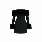 Aurora – Off-Shoulder Mini-Kjole med Kunstpels — Sort / S — Product shot