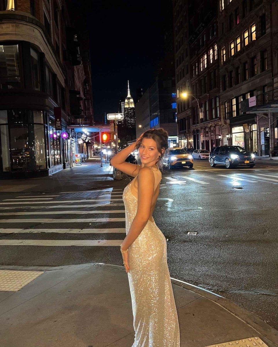 Amara – Sparkling sequin maxi dress with thin straps