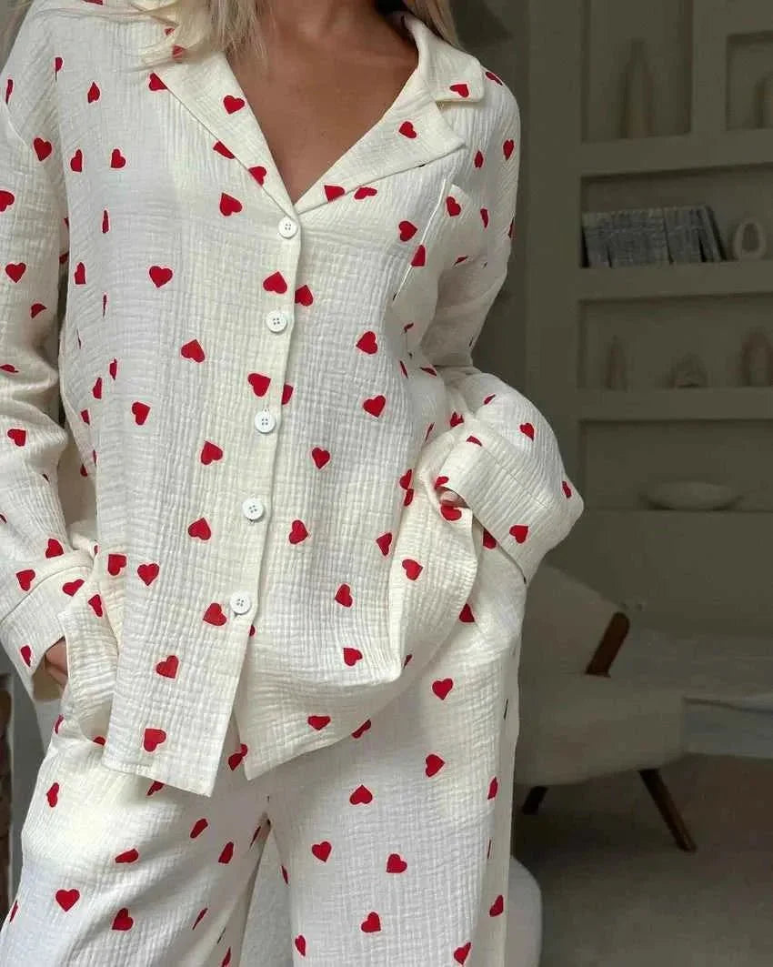 Amelie – Two-Piece Pajama Set with Heart Pattern & Wide Leg
