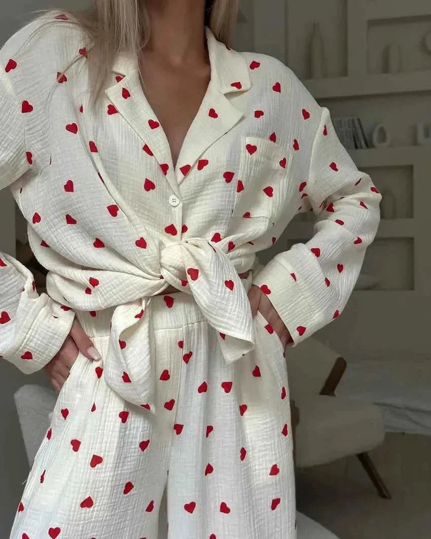 Amelie – Two-Piece Pajama Set with Heart Pattern & Wide Leg