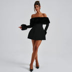 Aurora – Off-Shoulder Mini-Kjole med Kunstpels