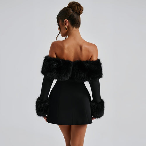 Aurora – Off-Shoulder Mini-Kjole med Kunstpels