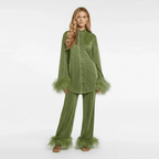 Women's Two-Piece with Pants and Feather Details