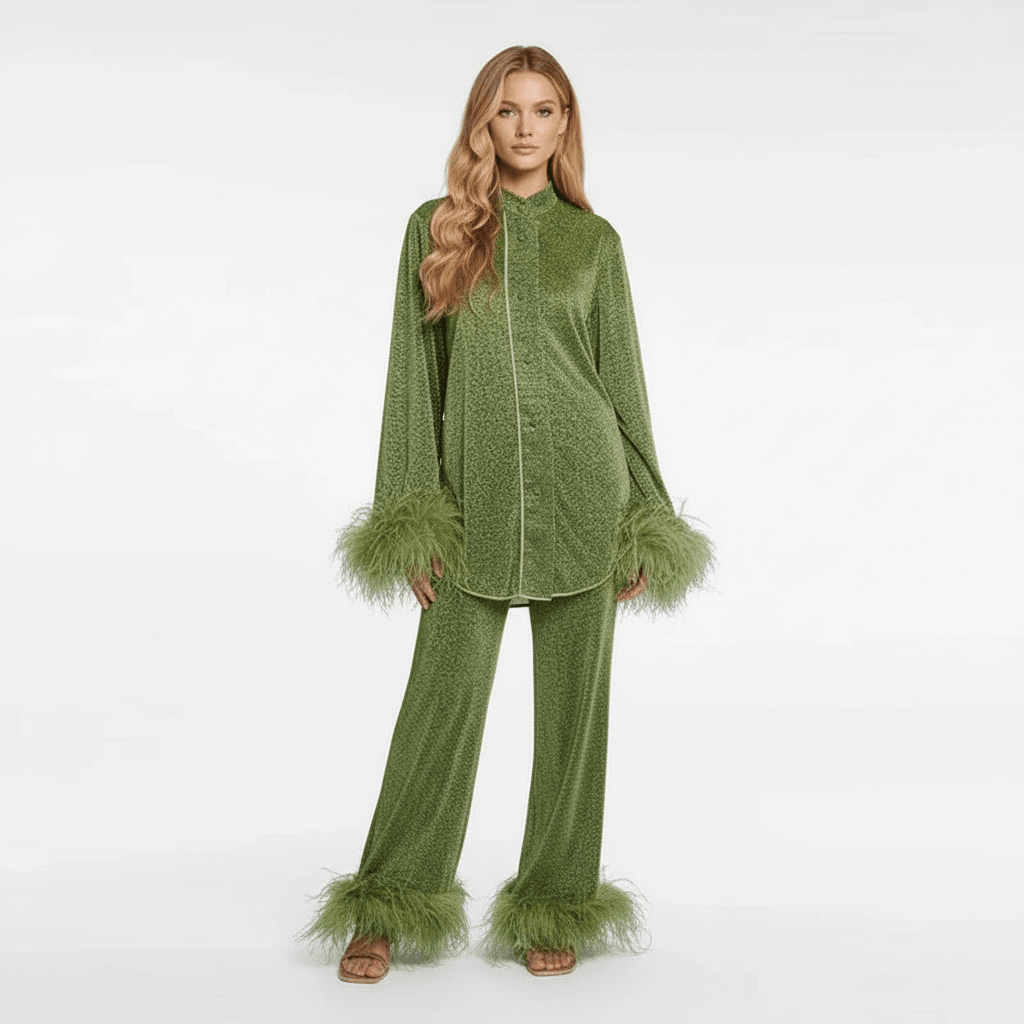 Women's Two-Piece with Pants and Feather Details