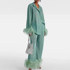 Women's Two-Piece with Pants and Feather Details
