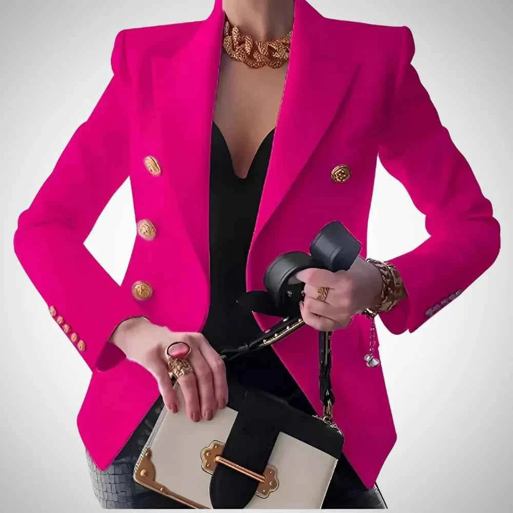 Double-breasted women's blazer with gold buttons
