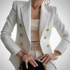 Double-breasted women's blazer with gold buttons