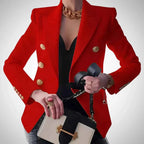 Double-breasted women's blazer with gold buttons