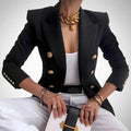 Double-breasted women's blazer with gold buttons