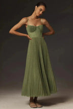 Elegant Pleated Maxi Dress Strapless