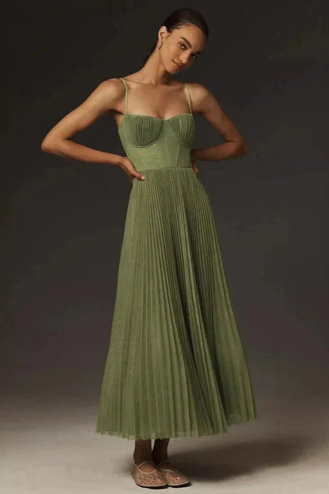 Elegant Pleated Maxi Dress Strapless
