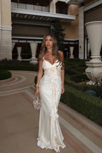Elena – Maxi Dress in Ivory with Ruffles & Rose Detail