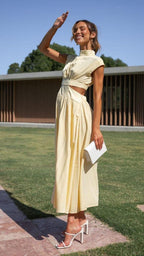 Elina – Midi Dress with Cut-Outs, Stand Collar and Elegant Waist Shaping