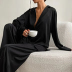 Elisa – Two-Piece Loungewear Set with Shirt Blouse and Wide Pants