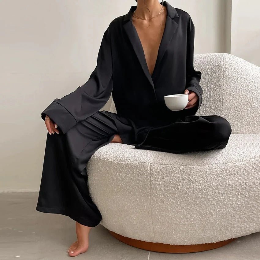 Elisa – Two-Piece Loungewear Set with Shirt Blouse and Wide Pants