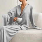 Elisa – Two-Piece Loungewear Set with Shirt Blouse and Wide Pants