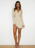 Figure-Hugging Mini Dress with V-Neck