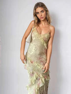 Ruched Mesh Maxi Dress