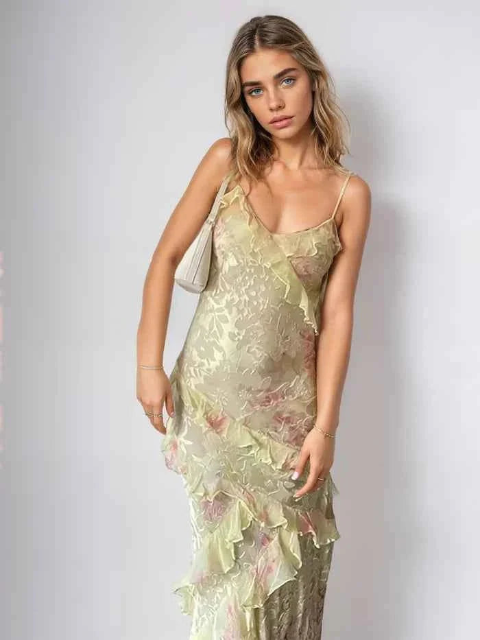 Ruched Mesh Maxi Dress