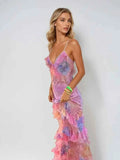 Ruched Mesh Maxi Dress