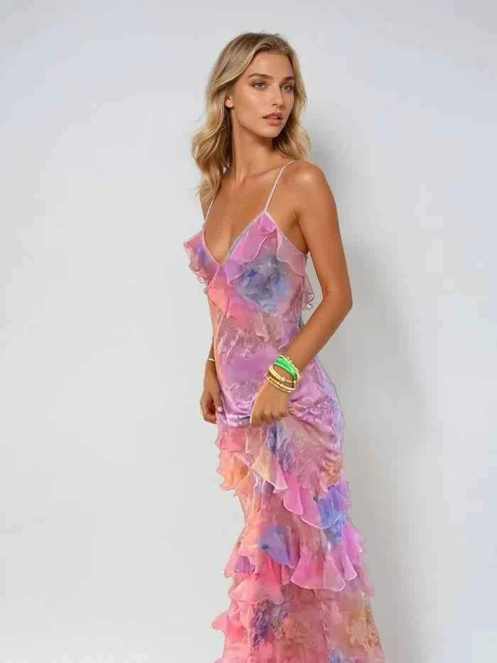 Ruched Mesh Maxi Dress