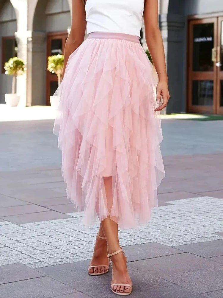 Isabella – Layered Tulle Midi Skirt with Elastic Waistband