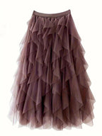 Isabella – Layered Tulle Midi Skirt with Elastic Waistband