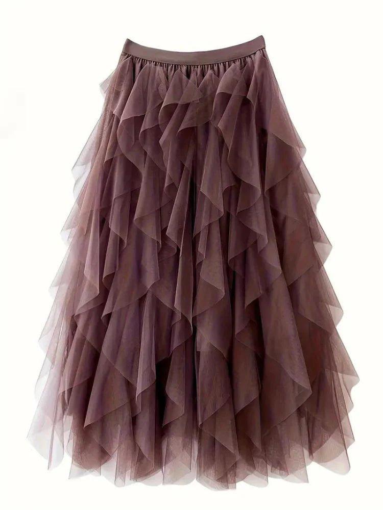 Isabella – Layered Tulle Midi Skirt with Elastic Waistband