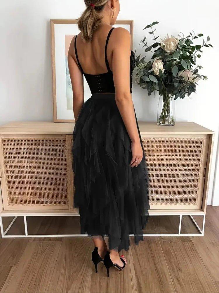 Isabella – Layered Tulle Midi Skirt with Elastic Waistband