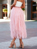 Isabella – Layered Tulle Midi Skirt with Elastic Waistband