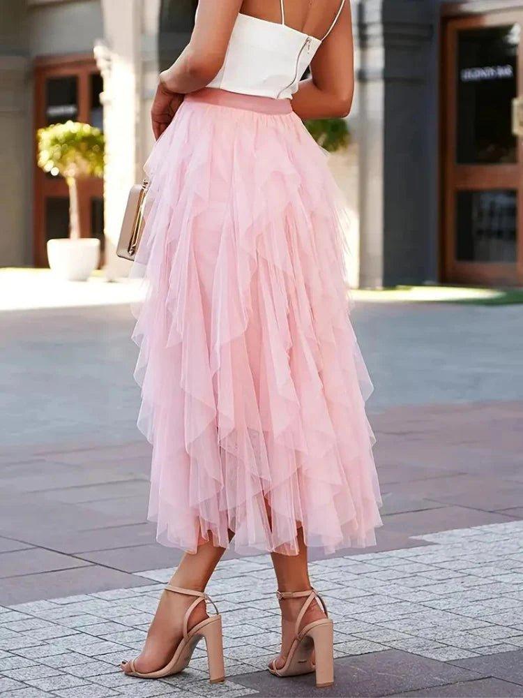 Isabella – Layered Tulle Midi Skirt with Elastic Waistband