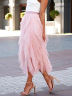 Isabella – Layered Tulle Midi Skirt with Elastic Waistband