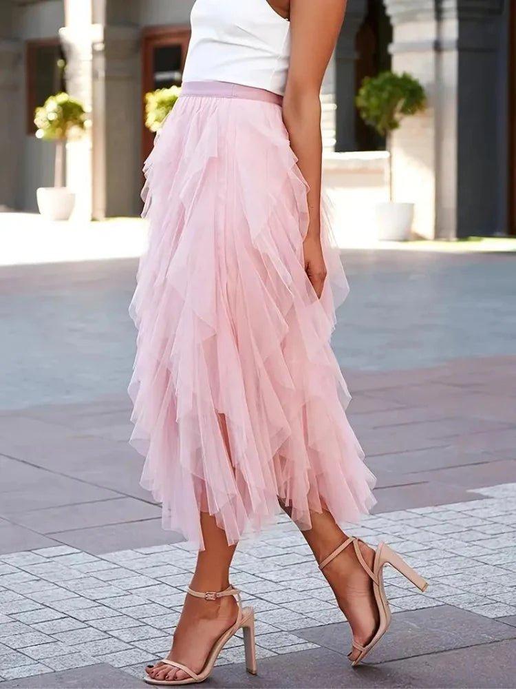 Isabella – Layered Tulle Midi Skirt with Elastic Waistband