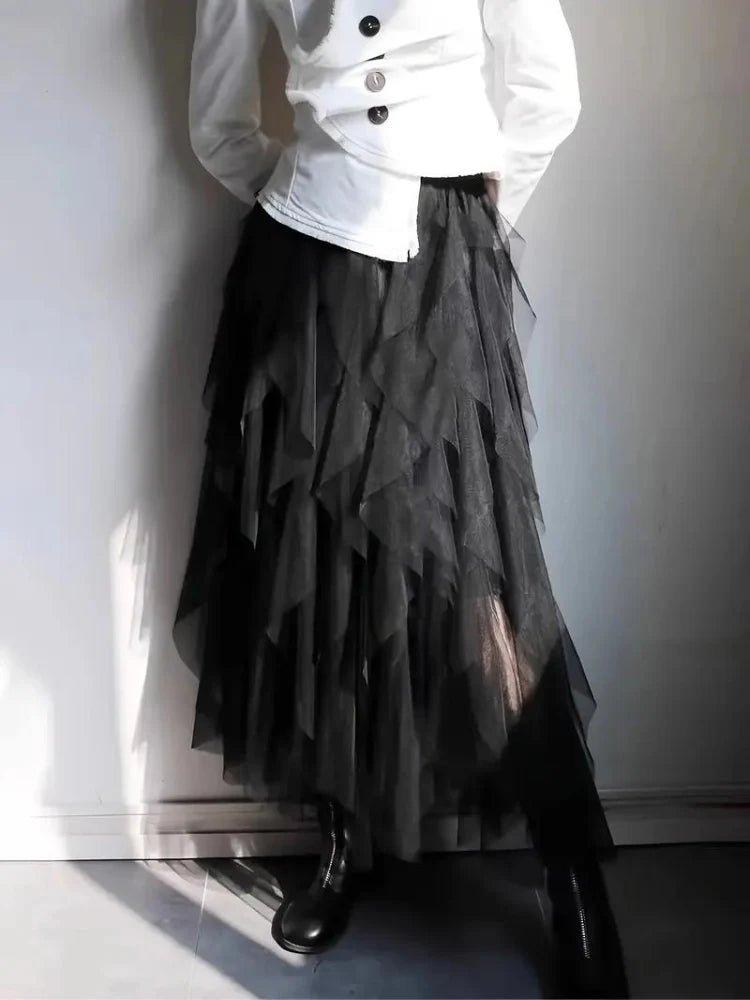 Isabella – Layered Tulle Midi Skirt with Elastic Waistband