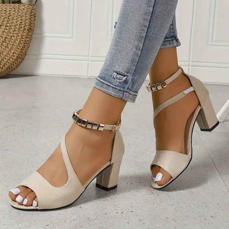 Isla – Block Heel Sandals with Metallic Ankle Strap