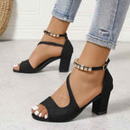 Isla – Block Heel Sandals with Metallic Ankle Strap