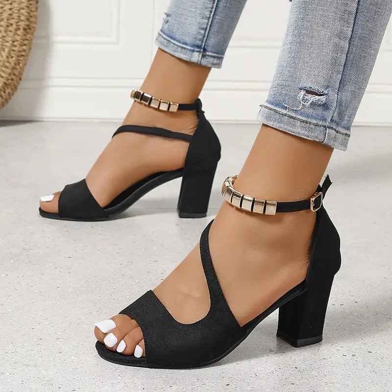 Isla – Block Heel Sandals with Metallic Ankle Strap