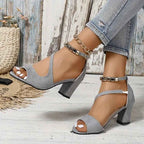 Isla – Block Heel Sandals with Metallic Ankle Strap