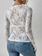 Lina – sheer long-sleeve lace top with sweetheart neckline