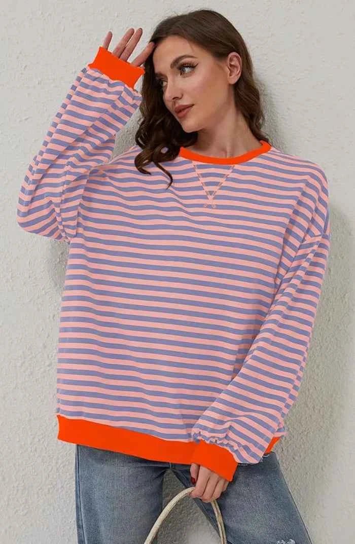 Løstsiddende Stribet Sweater