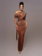 Festive One-Shoulder Maxi Dress