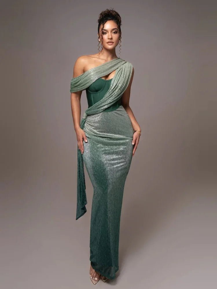 Festive One-Shoulder Maxi Dress
