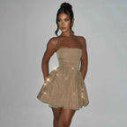 Mira – Sparkling off-shoulder tulle mini dress with bow detail
