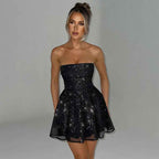 Mira – Sparkling off-shoulder tulle mini dress with bow detail