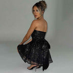Mira – Sparkling off-shoulder tulle mini dress with bow detail
