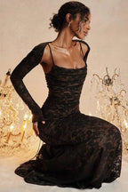 Noa – Lace Maxi Dress with Long Sleeves and Sheer Details