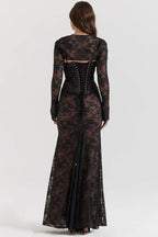 Noa – Lace Maxi Dress with Long Sleeves and Sheer Details