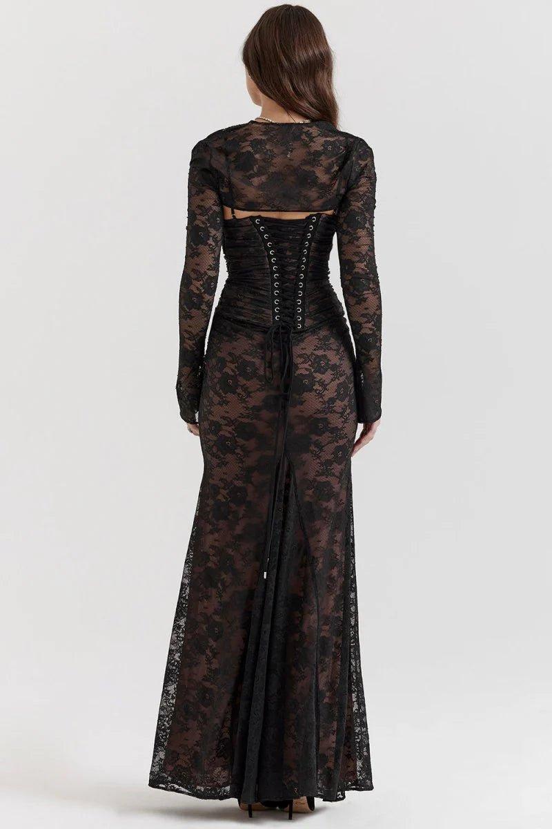 Noa – Lace Maxi Dress with Long Sleeves and Sheer Details