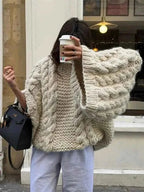 Nola – Oversized Chunky Knit Sweater for Women with Cable Knit & Wide Sleeves in Handmade Look